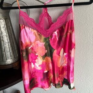 Floral Pink Lace Trim Camisole